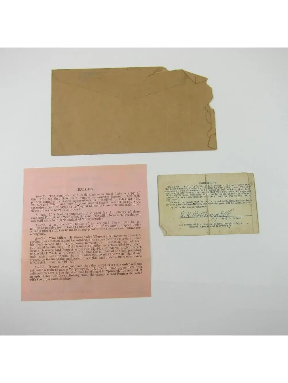 Nickel Rate Road Train Ephemera Lot 3 Envelope Form A & Pass Vintage 1940s-50s